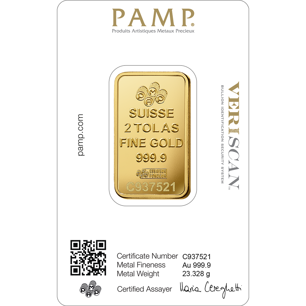 Fortuna Gold Minted Bar - 2 Tolas