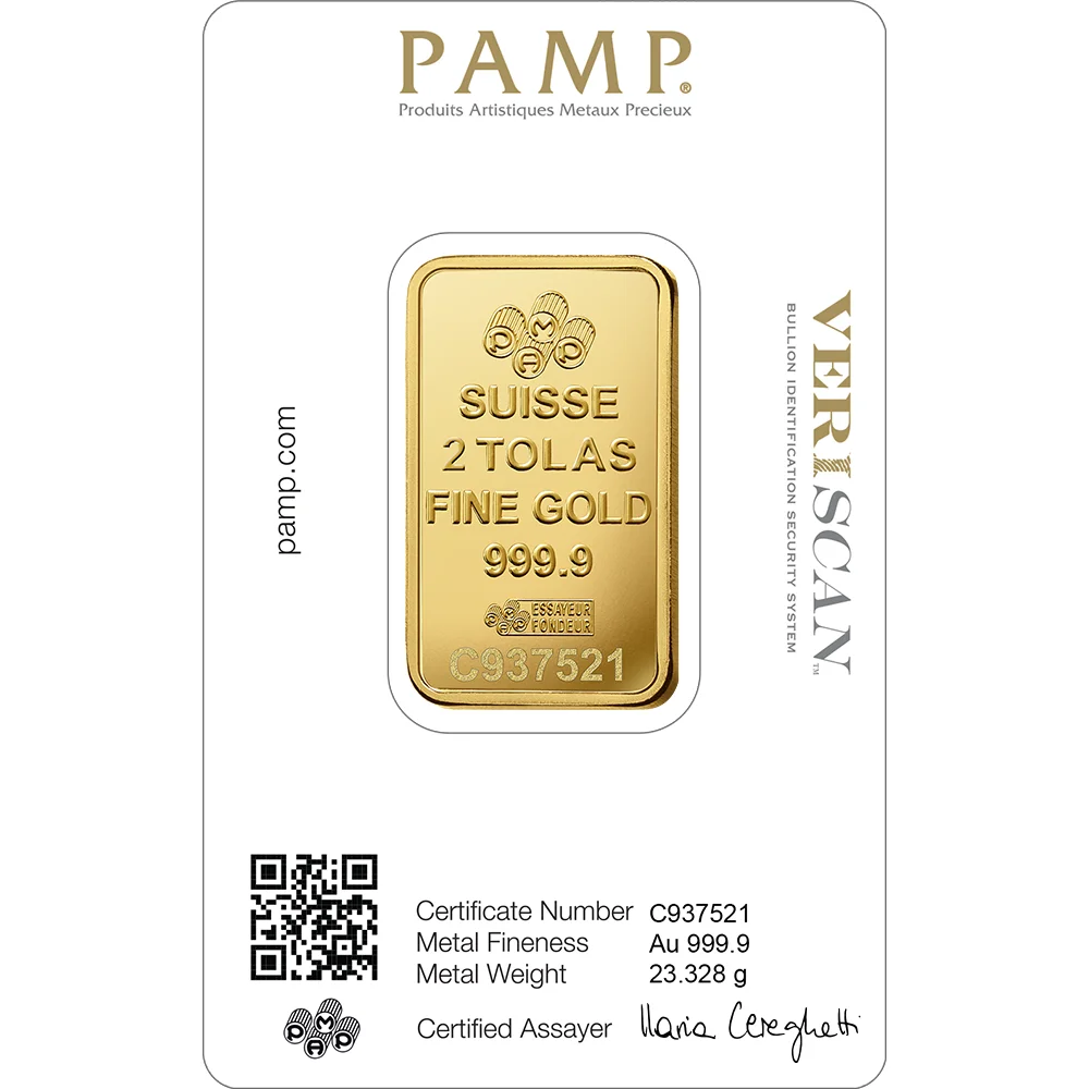 Fortuna Gold Minted Bar - 2 Tolas