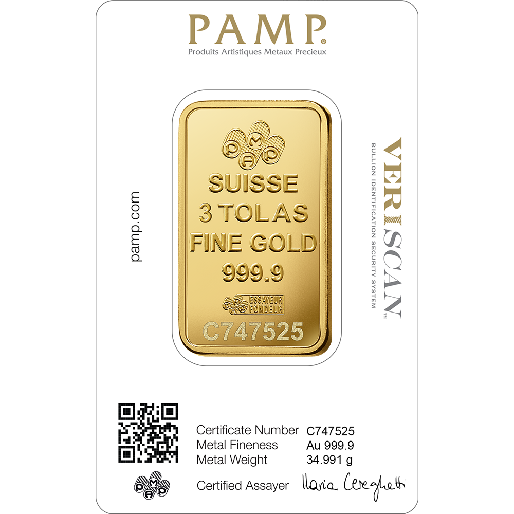 Fortuna Gold Minted Bar - 3 Tolas