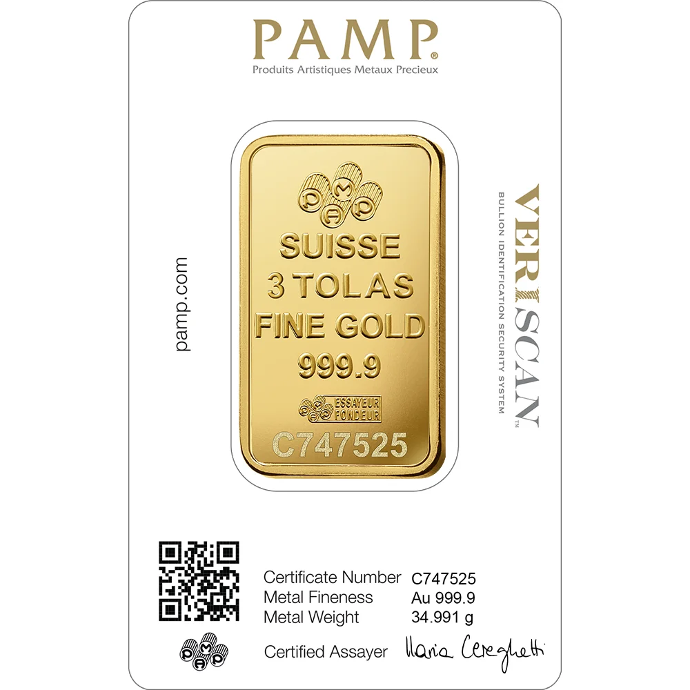 Fortuna Gold Minted Bar - 3 Tolas