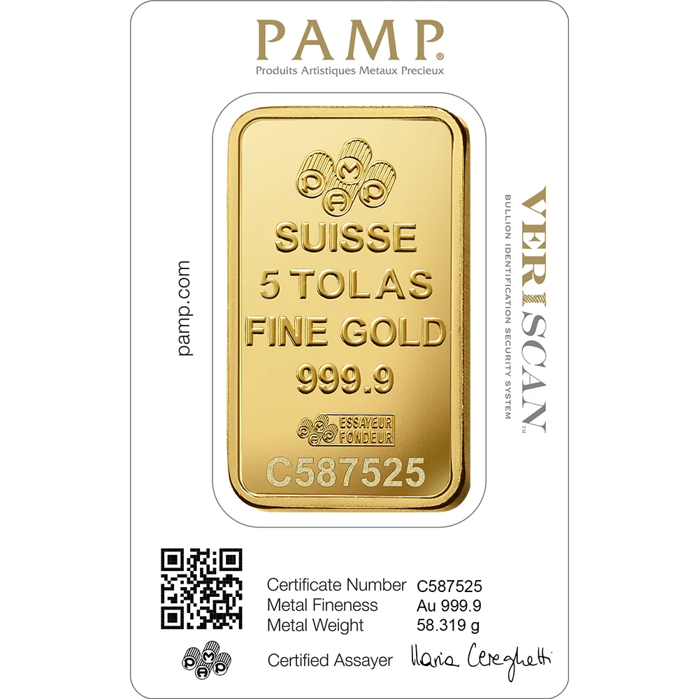 Fortuna Gold Minted Bar - 5 Tolas